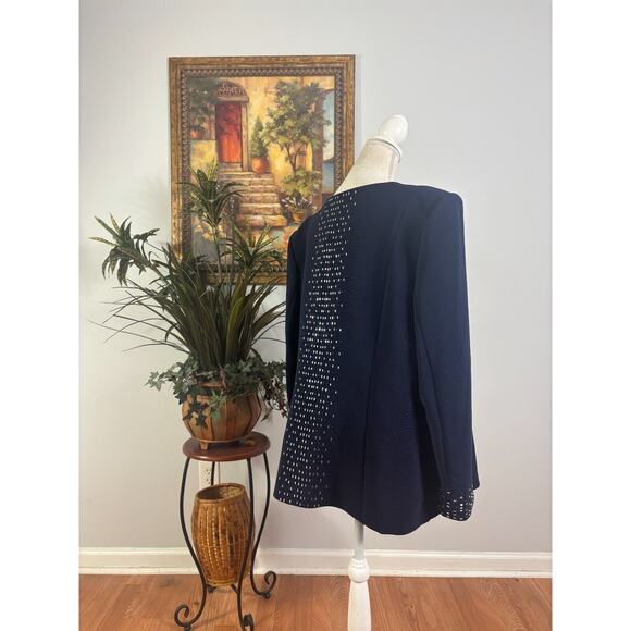 Susanna Jacket Women's Size 22 Navy Embellished Collarless Stretch Full Zipper - Picture 3 of 10